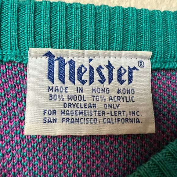 Vintage Meister 80s Retro Teal Purple Geometric Sweater Size M - Picture 7 of 8